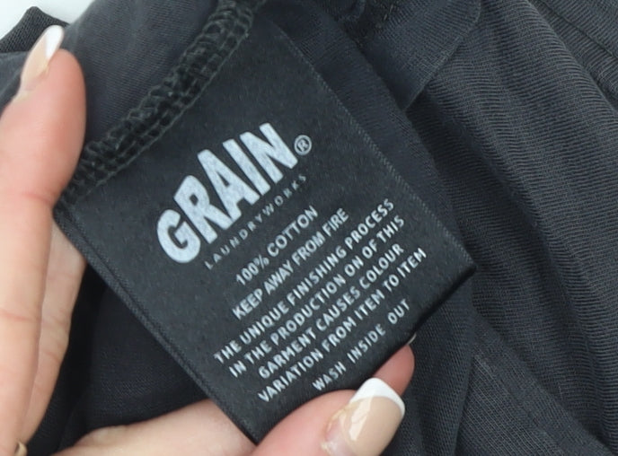 GRAIN Womens Black Cotton Crew Neck Short Sleeve T-Shirt M