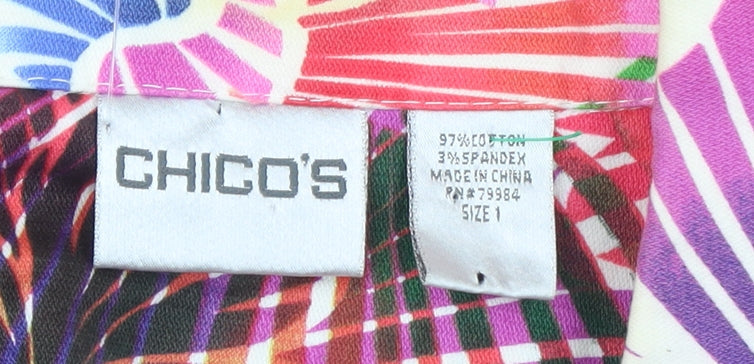 Chico's Women Multicoloured Floral Blazer Jacket Size 12 Cotton Blend