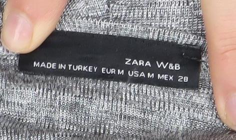 Zara Women Grey Cotton Blend 3/4 Sleeve Basic Jersey T-Shirt Size 10