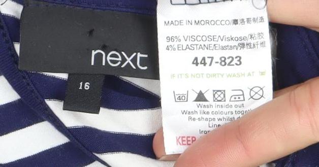 Next Women’s Blue White Striped Viscose Stretch T-Shirt Size 16