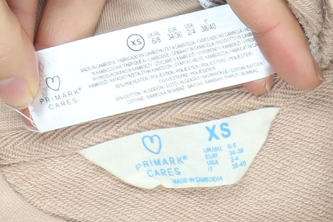 Primark Cares Women Beige XS Pullover Sweatshirt Crew Neck Cotton Blend