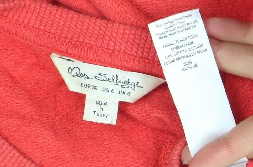 Miss Selfridge Womens Red Cropped Pullover Sweatshirt Size M