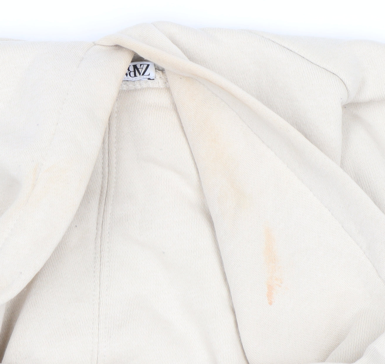 ZARA Women Beige Hooded Pullover Sweatshirt Size M Cotton Blend