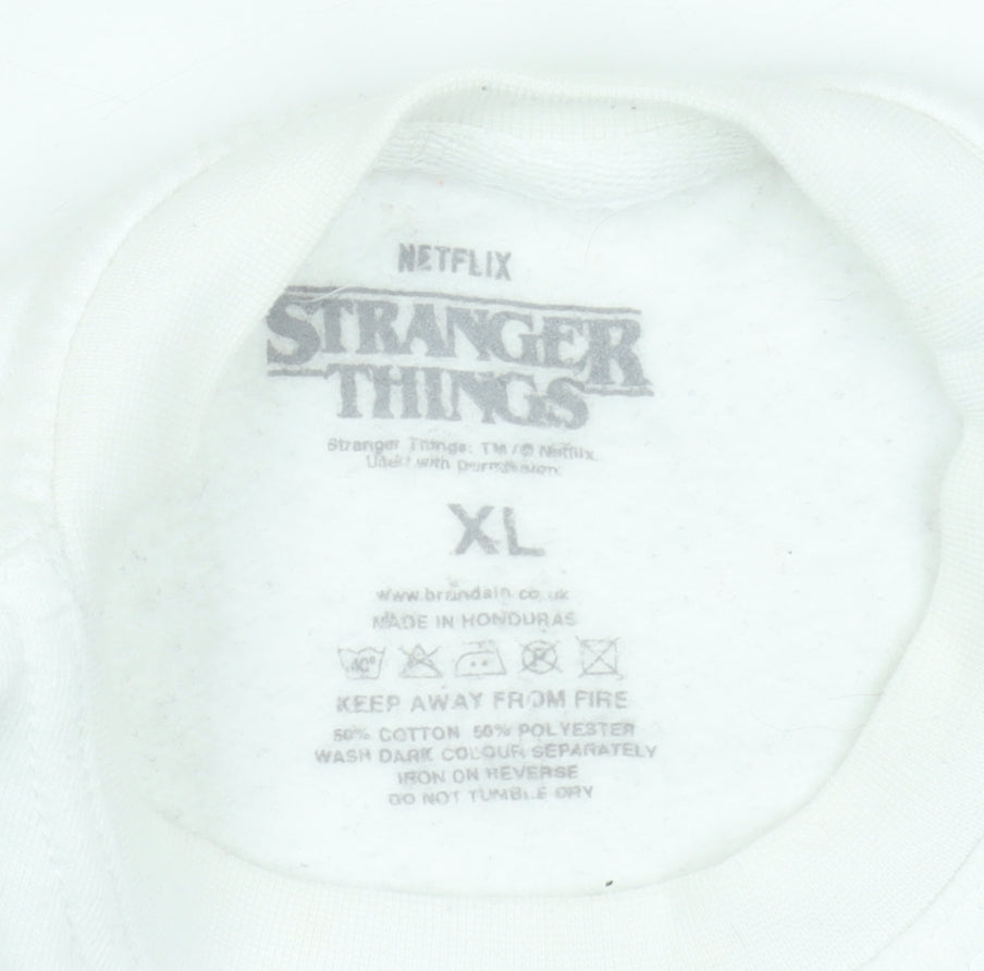 Brand Alliance Boys White Stranger Things XL Pullover Fleece Sweatshirt