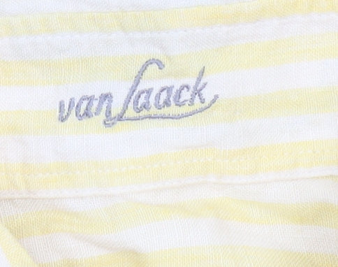 van Laack Women Yellow Striped Linen Short Sleeve Button-Up Shirt Size 12