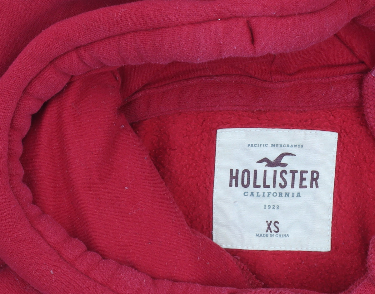 Hollister Women Red XS Pullover Hoodie Cotton Blend Graphic Print
