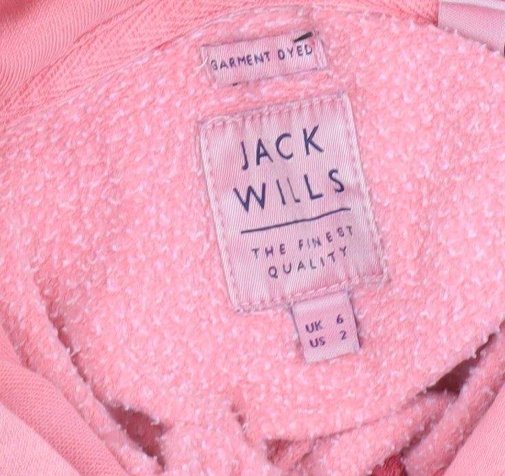 Jack Wills Womens Pink Hooded Pullover Hoodie UK 6 Cotton Blend Casual