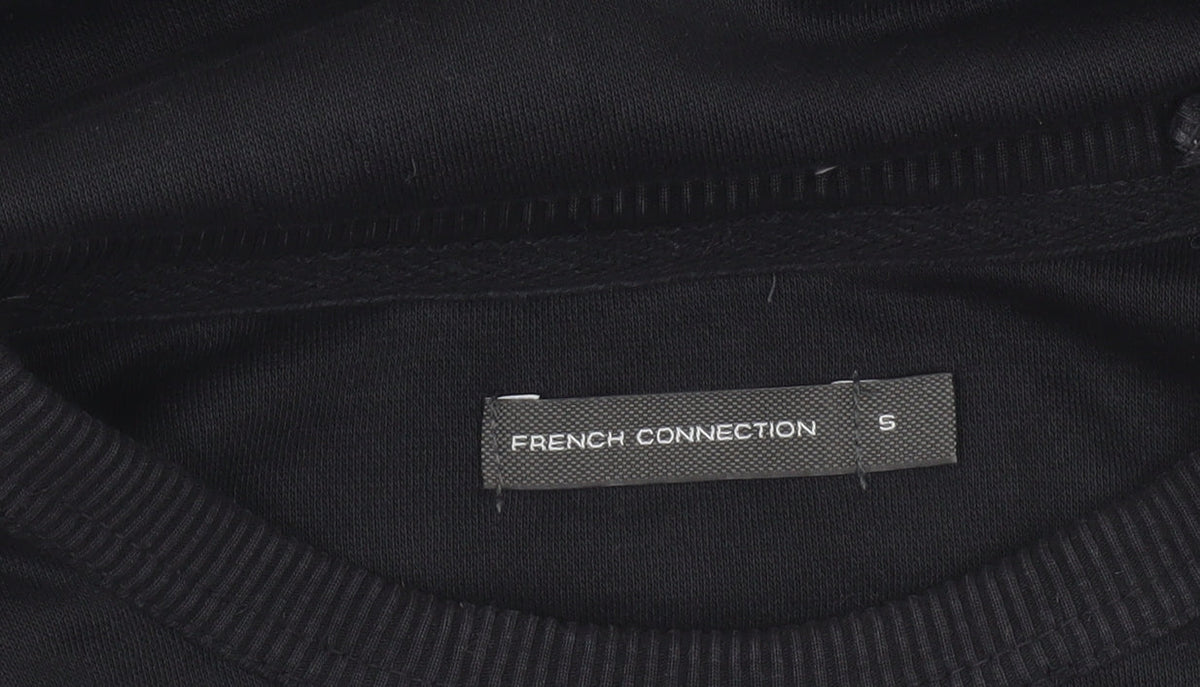 French Connection Men's Black Small Crew Neck Cotton Sweatshirt