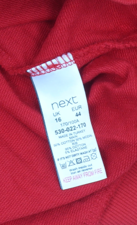 Next Women Red Henley Sweatshirt UK 16 Cotton Modal Blend