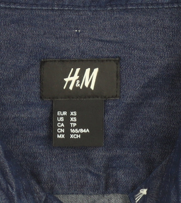 H&M Men’s Blue Cotton Short Sleeve Button-Up Shirt XS