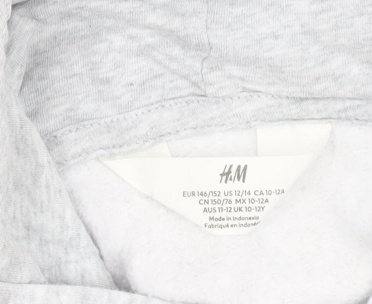 H&M Girls Grey Pullover Hoodie 11-12 Years Cotton Blend Fleece