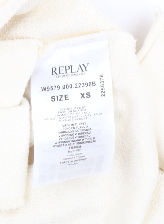 Replay Women Ivory Cotton Shift Dress XS Long Sleeve Belted