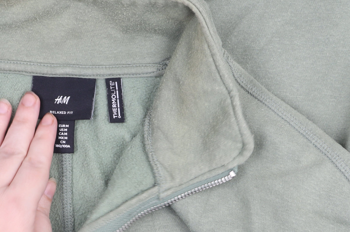 H&M Men's Green Relaxed Fit 1/2 Zip Fleece Sweatshirt L