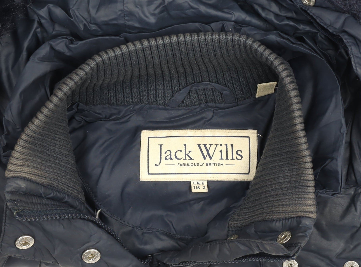 Jack Wills Girls Blue Hooded Puffer Jacket Coat UK 6 Faux Fur Trim Winter