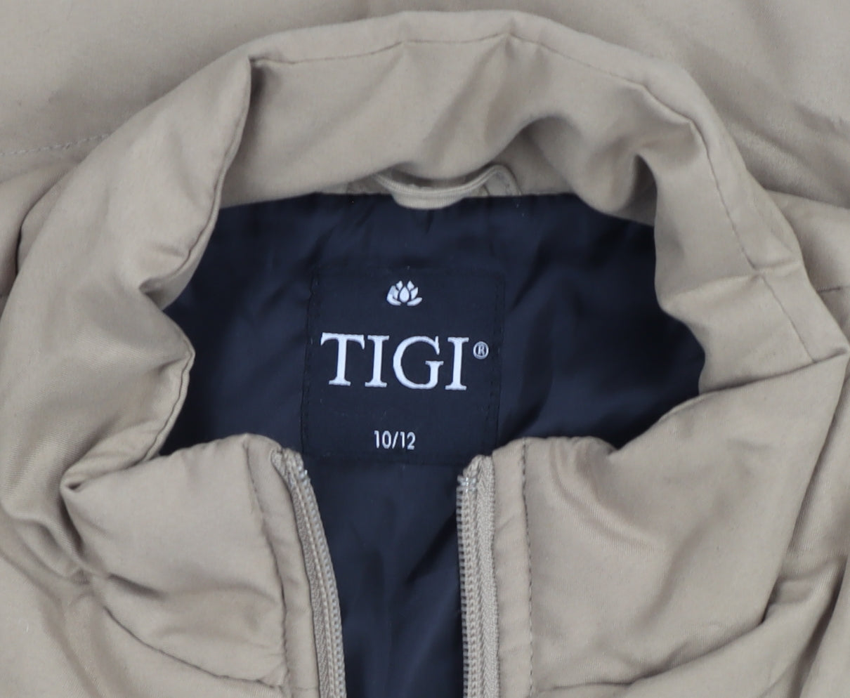TIGI Womens Beige Cotton Blend Quilted Zip Waistcoat Bodywarmer Size 10