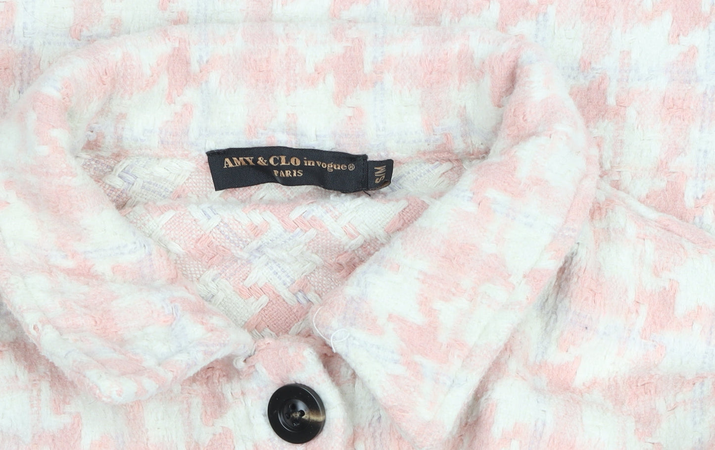 Amy & Clo Paris Women's Pink Tweed Check Mid-Length Coatigan Size S