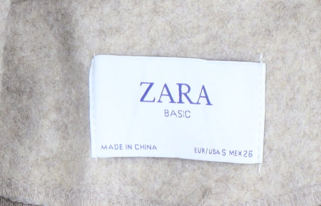 Zara Women Beige Mid-Length Open Front Polyester Coat Size S