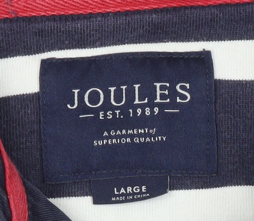 Joules Women's Navy White Stripe Henley Sweatshirt Size L Cotton