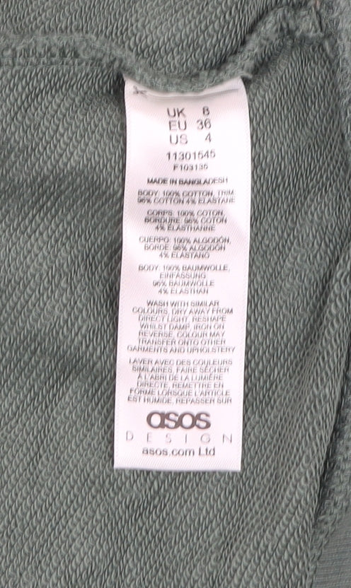 ASOS DESIGN Womens Green Size 8 Full Zip Hooded Cotton Basic Jacket