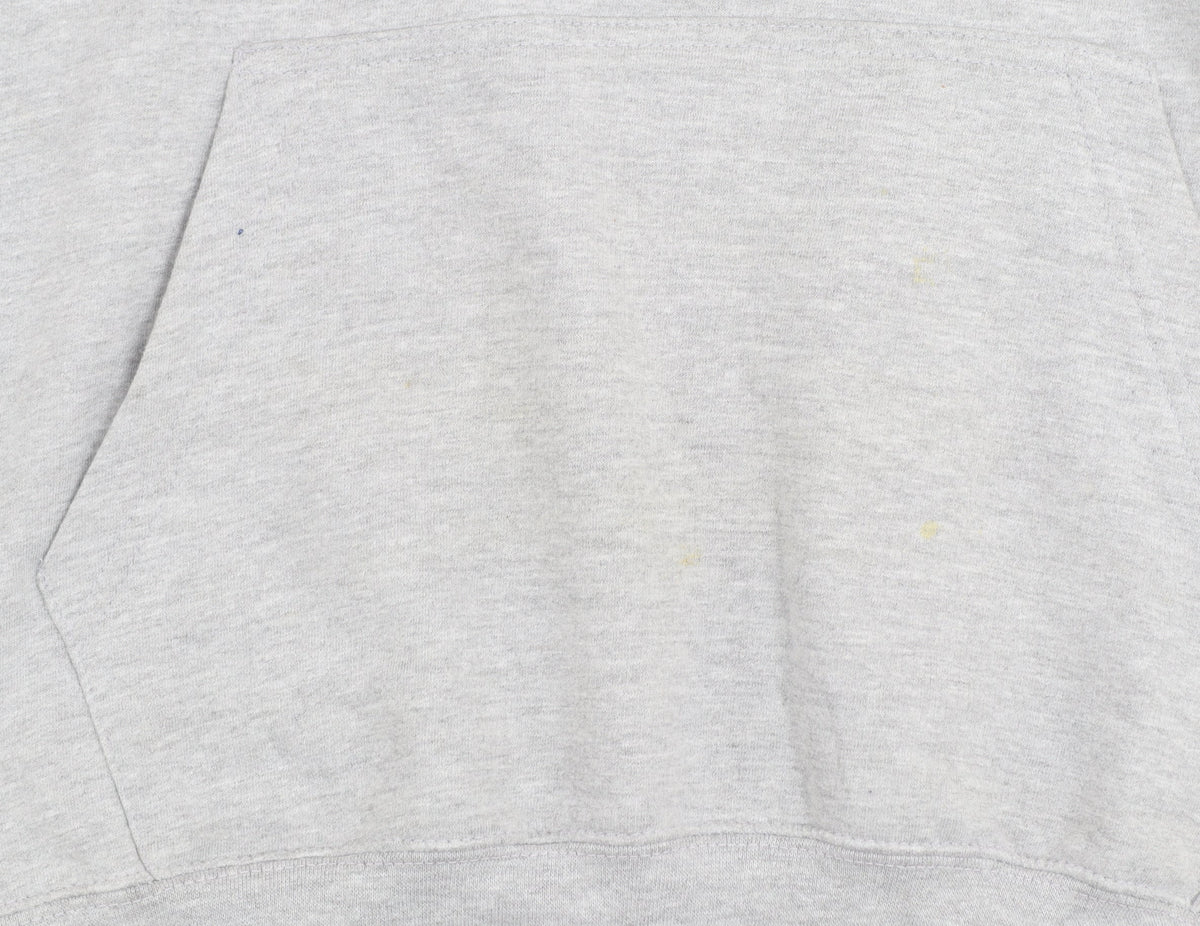 Just Hoods Mens Grey Pullover Hoodie M Blue Lined Hood Logo Print