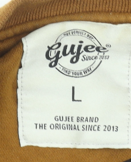 Gujee Men's Brown Varsity Jacket L Collared Cotton Retro Style