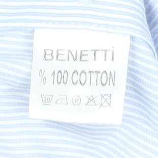 Benetti Luxury Men Blue 16.5 Tapered Long Sleeve Cotton Shirt