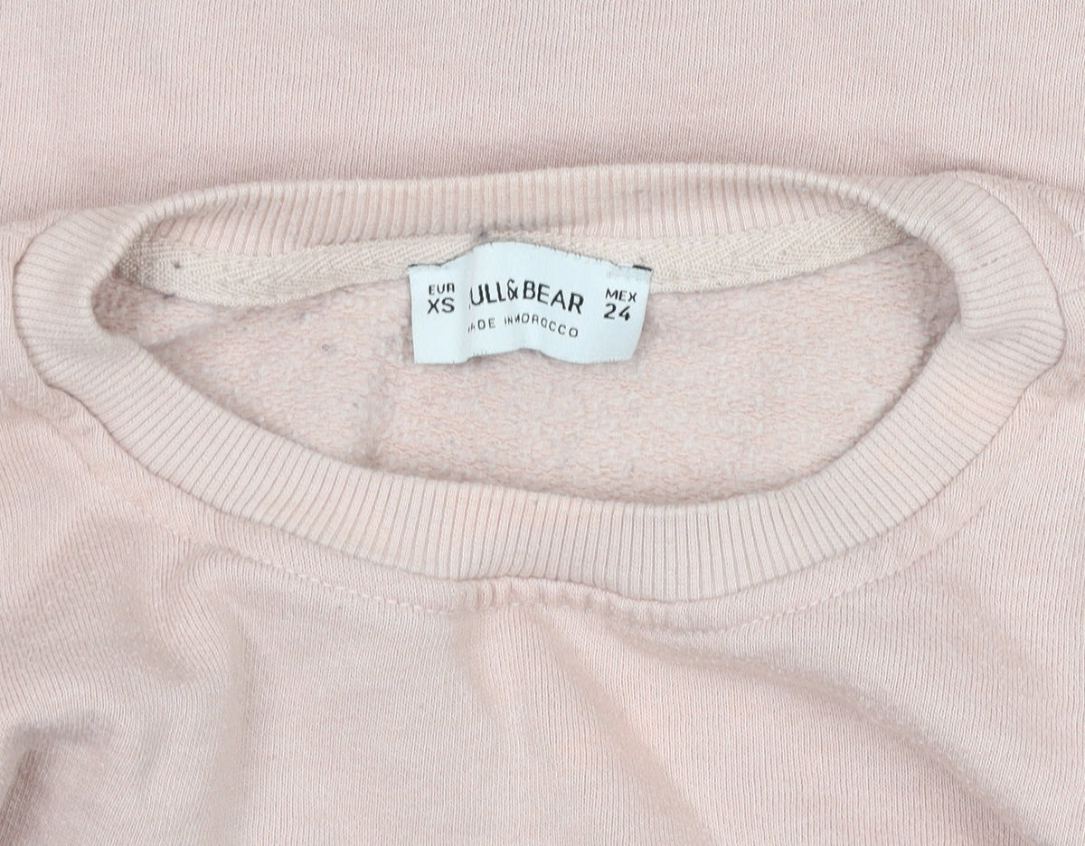 Pull&Bear Womens Pink Grey Faux Fur Sleeve Sweatshirt XS Relaxed Fit