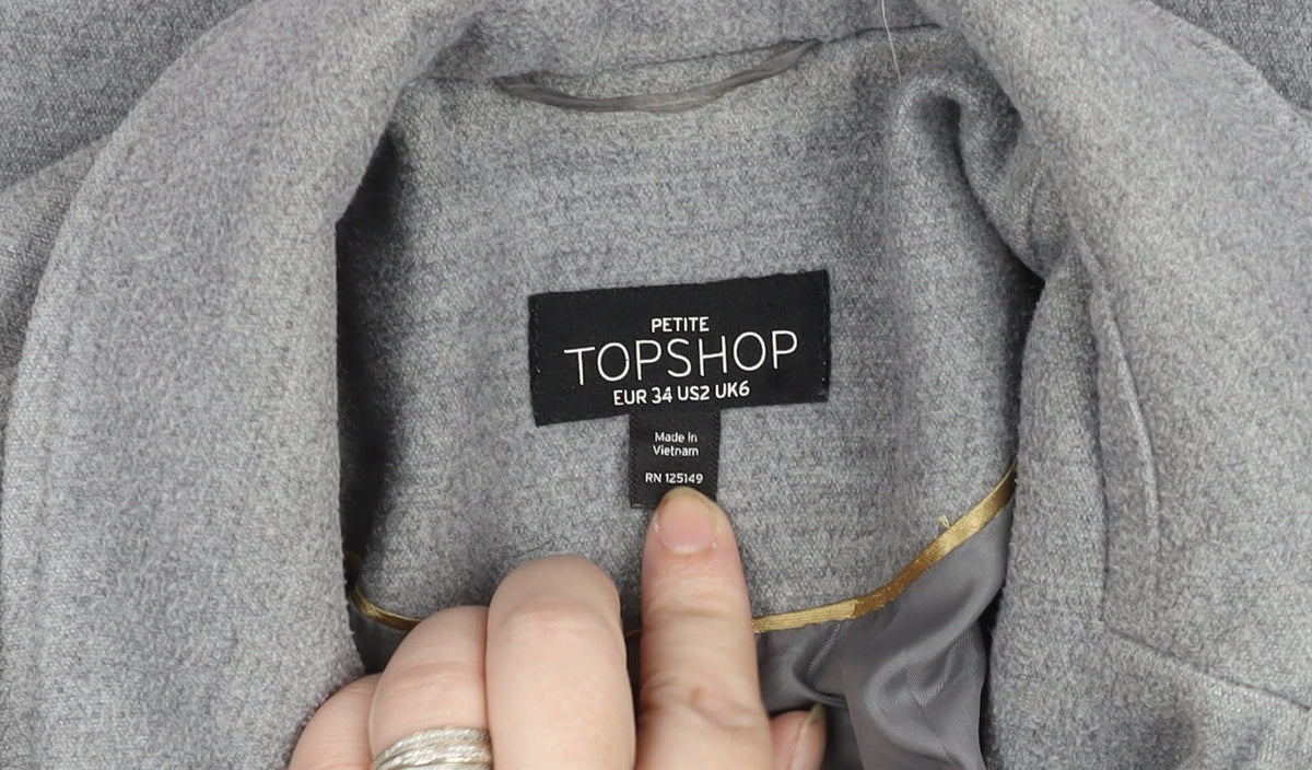 Topshop Petite Grey Wool Blend Overcoat Women UK 6 Classic Style