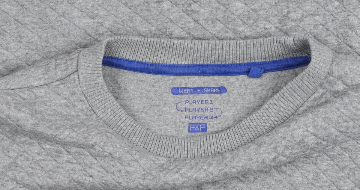 F&F Boys Grey Quilted Crew Neck Pullover Sweatshirt 11-12 Years