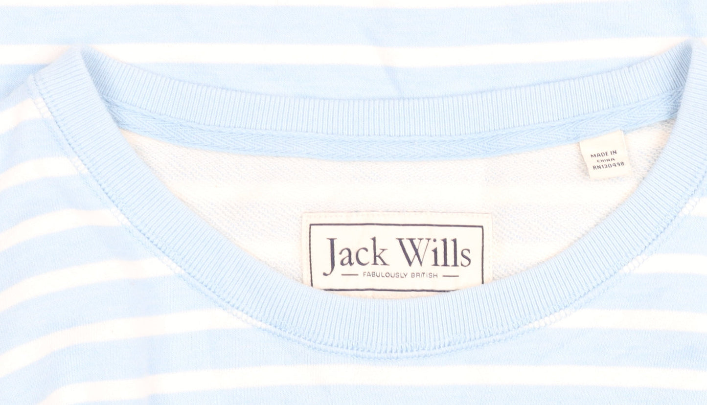 Jack Wills Women Blue Striped Cotton Crew Neck Pullover Sweatshirt Size M