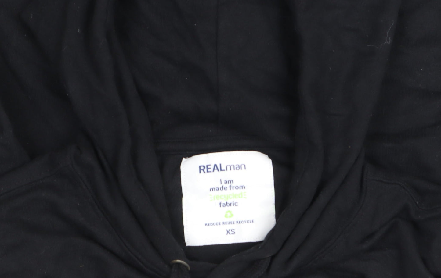 REALman Black XS Recycled Fabric Pullover Hoodie Womens Relaxed Fit