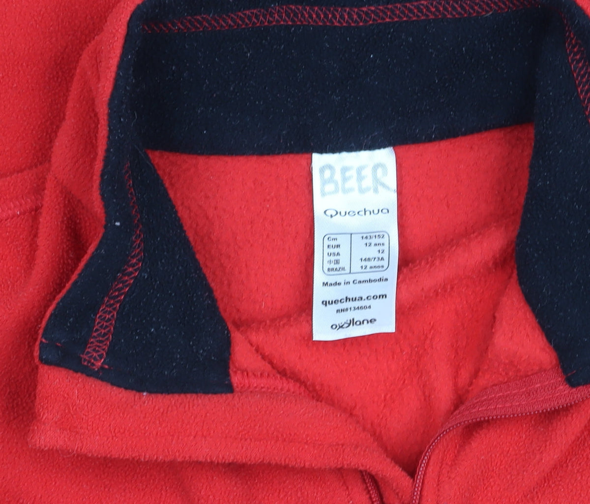 Quechua Boys Red Fleece Basic Jacket 12 Years 1/4 Zip Hiking Top