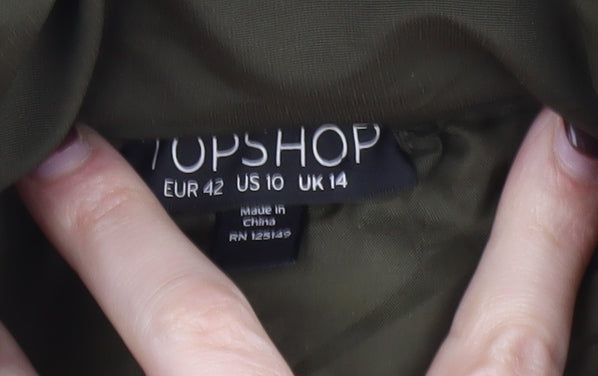 Topshop Women Green Size 14 Hooded Puffer Jacket Winter Coat