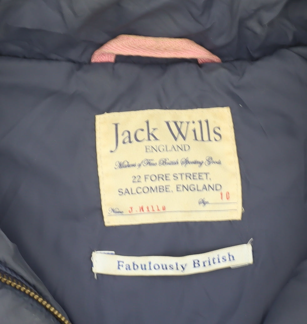 Jack Wills Women's Blue Puffer Waistcoat Size 10 Down Filled