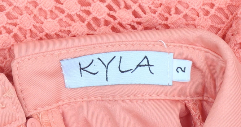 Kyla Women's Orange Lace Collared Long Sleeve Blouse Size 2