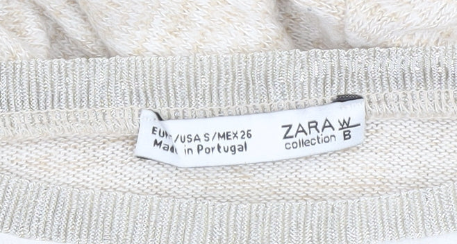 Zara Women Beige Long Sleeve Art Print Jersey T-Shirt Size S