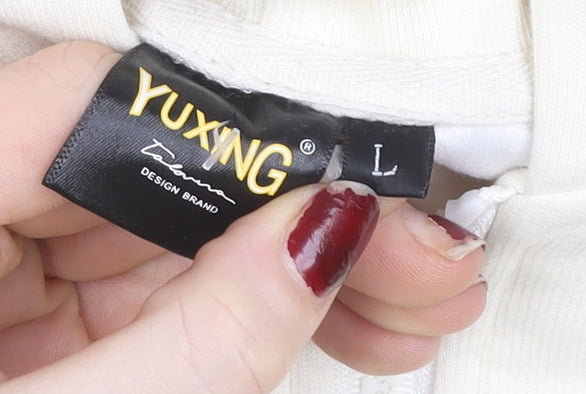 Yuxing Womens Ivory L Fleece Hooded Track Jacket Full Zip