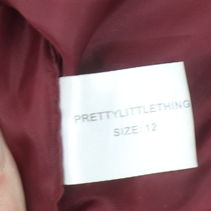 PRETTYLITTLETHING Women Red Check Fleece Cropped Bomber Jacket Size 12