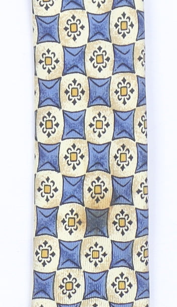 Marks & Spencer Men’s Beige Blue Geometric 100% Silk Tie