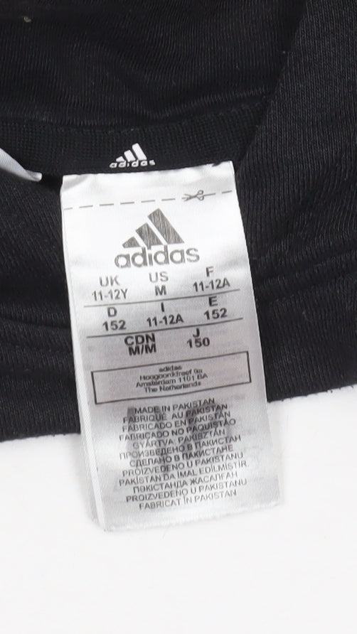 Adidas Boys Black Pullover Hoodie 11-12 Years Logo Cotton Blend