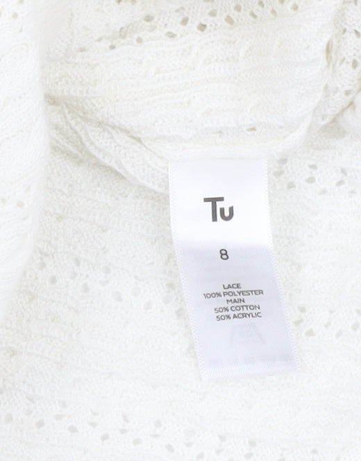 Tu Women’s Ivory V-Neck Cable Knit Jumper Size 8