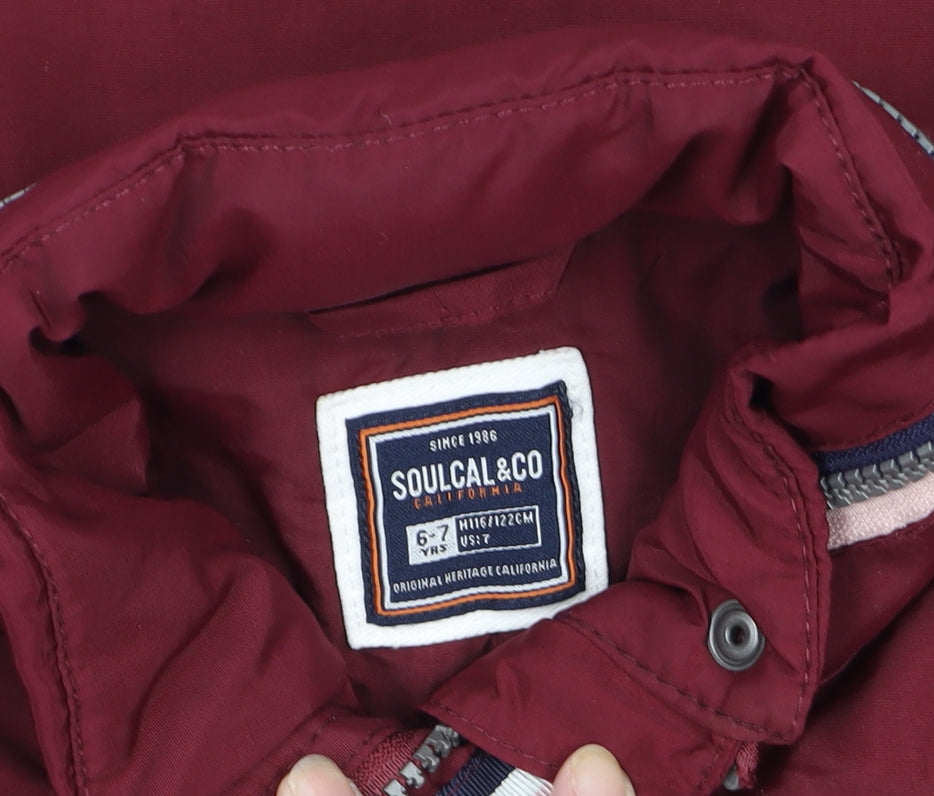 SoulCal & Co Girls Red Parka Coat 6-7 Years Lined Winter Jacket