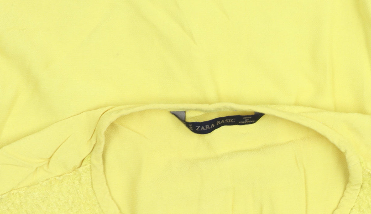 Zara Basic Women’s Yellow Cropped 3/4 Sleeve Cotton Blend Blouse M