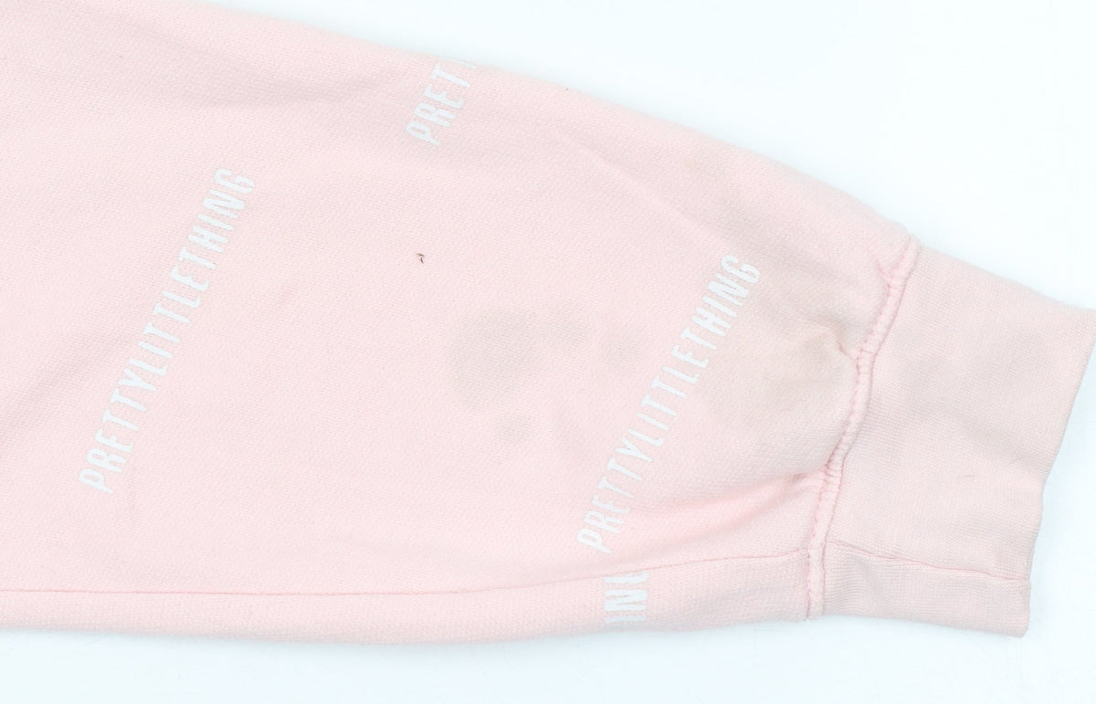 PRETTYLITTLETHING Women Pink Logo Cropped Pullover Sweatshirt Size L