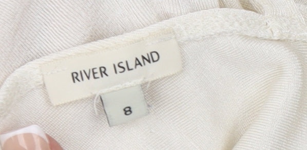 River Island Women’s Ivory Ruched V-Neck Cropped Blouse Size 8