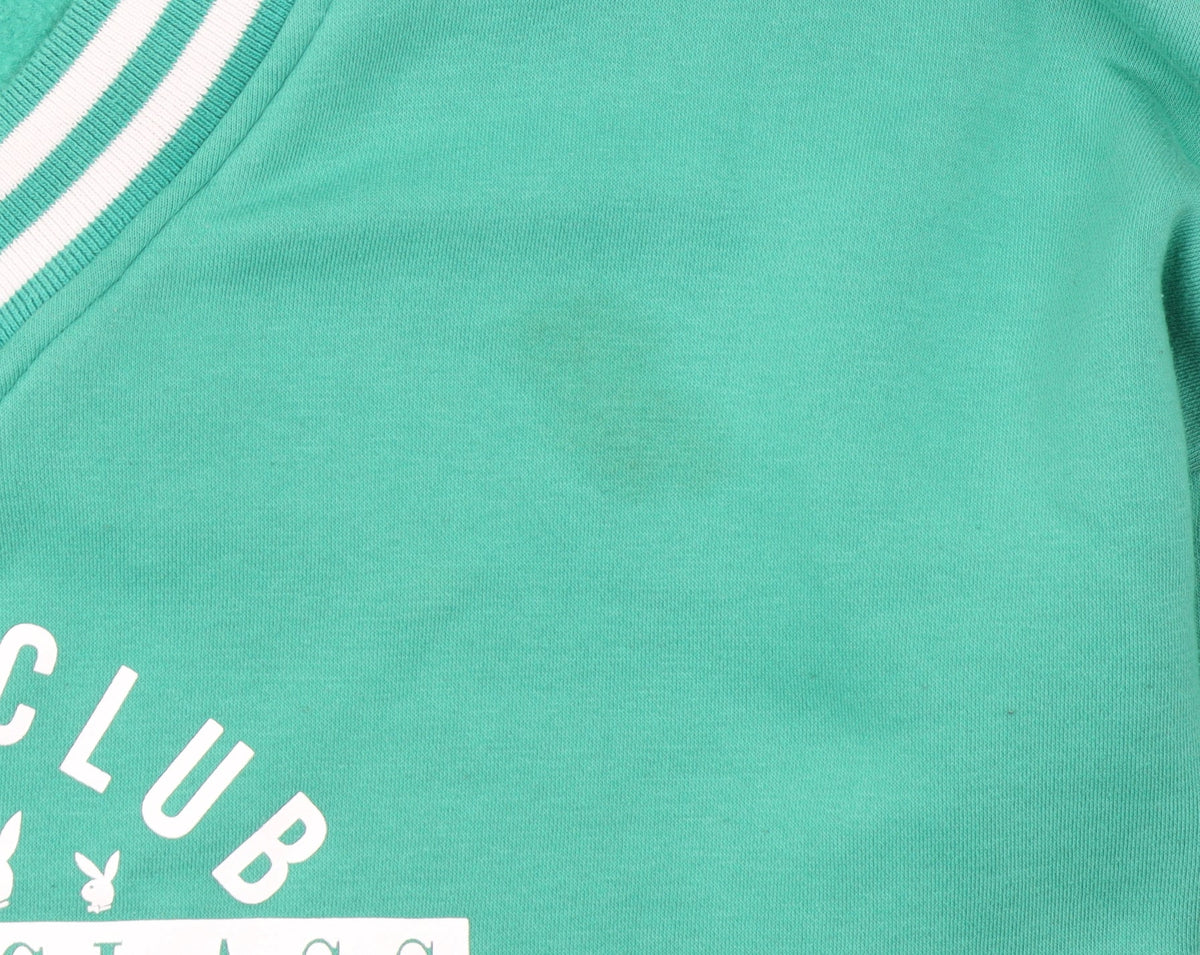 Playboy x Missguided Green Cropped V-Neck Sweatshirt Women's Size M