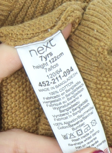 Next Boys Brown Cotton Crew Neck Jumper 7 Years Casual Knitwear
