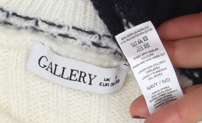 Callery Women's Ivory Striped Wool Alpaca Crew Neck Jumper Size S
