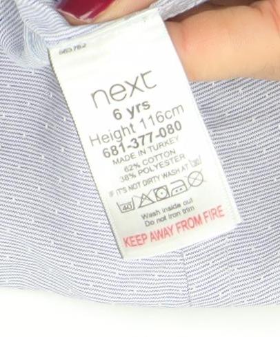Next Boys Blue Short Sleeve Button-Up Shirt 6 Years Cotton Blend