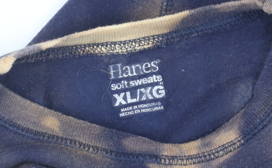 Hanes Women’s Beige & Black Tie Dye Pullover Sweatshirt XL Graphic Print